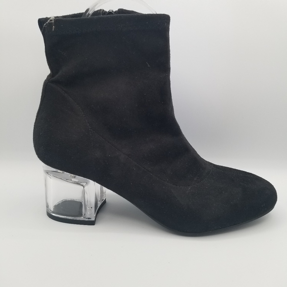 Bar III Shoes - BAR III NWOT Faux Suede Clear Block Heel Side Zip Bootie